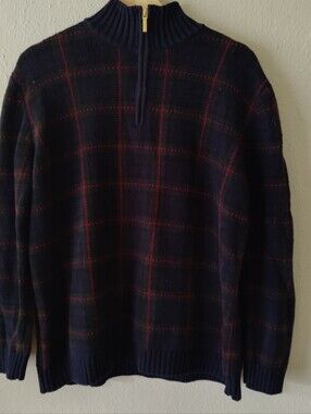 Ralph Lauren Cotton Quarter Zip Plaid Sweater Large
